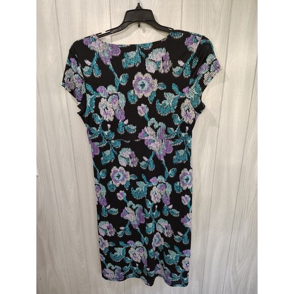Madison Floral A-Line Dress Women's Square Neck Lined Stretch Size L Business - Picture 2 of 7